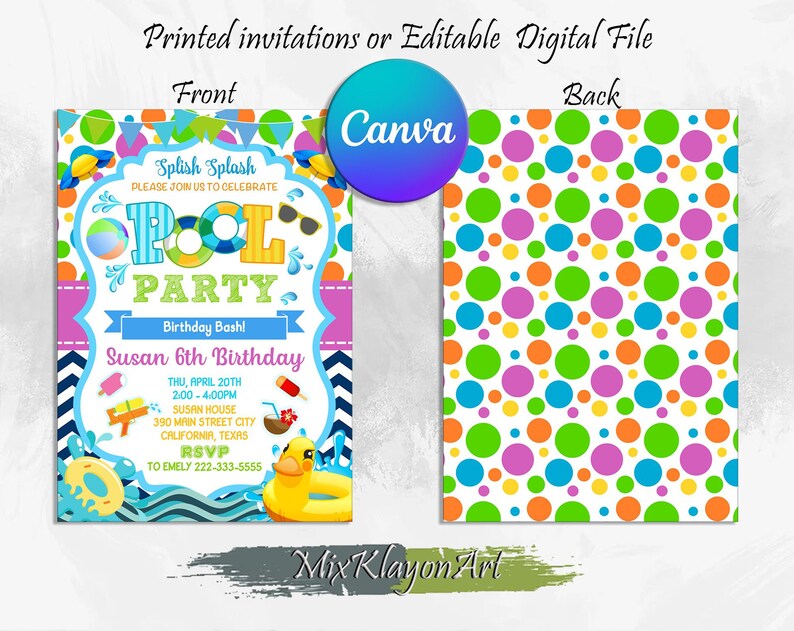 Editable Pool Birthday Invitation, Poll Party Invitation, Spish Splash ...