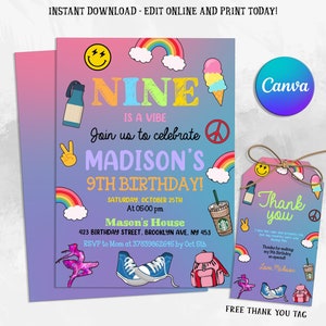 Editable Birthday Party Invitation, Girls Birthday Party, Teen Birthday, Any Age Invitation, Instant Download
