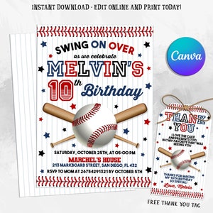 Editable Baseball Birthday Invitation, Baseball Invites, Instant Download Baseball Invitations, Digital File
