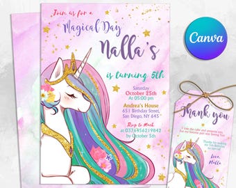 Unicorn & Pastel Rainbow Party Invitations – Pack Of 8 Cards With Envelopes