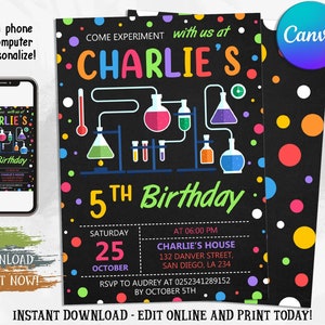 Editable Science Party Invitation, Experment Laboratory, Science Birthday Invitation, Digital File, Instant Download