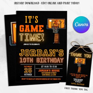 Basketball Birthday Invitation Template Printable, Basketball Birthday Invitation Editable, Editable Basketball invitation