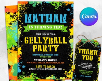 Gellyball Birthday Party Invitation, Gelly Ball Birthday Party, Paintball Party Invitation, Printable, Editable in Canva