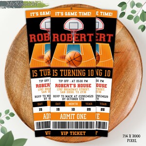 Basketball Birthday Party Invitation, Basketball Ticket Invitation, Sports Ticket Style Party Invite, Editable Canva Template