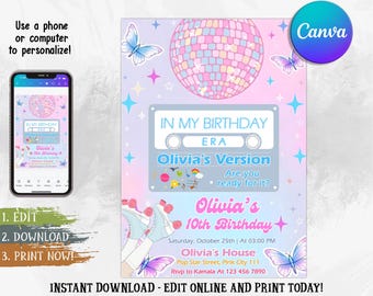 In My Birthday Era Invitation, Friendship Bracelet Invitation, Teen Birthday Girl Music Party Invite, Purple Blue Eras Party, Editable Canva