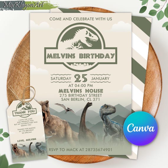 Editable Dinosaur Invitation, DInosaur Birthday Party Invitation, Dinosaur World Invite, T-Rex Party Invite, Jurassic 1st 3rd 5th Birthday