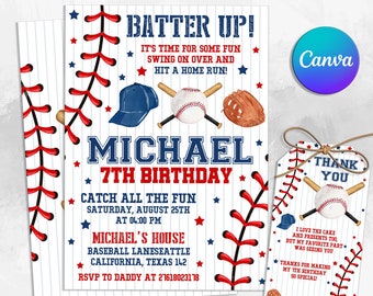 Baseball Birthday Invitation, Baseball Party Invitation, Sports Theme Invite, Slugger Ball Game, Instant Download, Editable in Canva