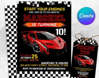 Editable Race Car Invitation, Race Car Birthday Invitation, Race Car Party Invite, Racing Invitation, Any Age, Instant Download