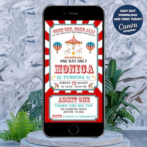 Circus Carnival Ticket Birthday Party Electronic Invitation, Circus Invitation, Carnival Invitation, Circus carnival Evite