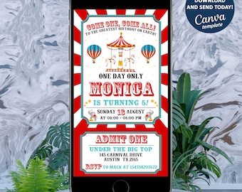 Invitación electrónica de fiesta de cumpleaños de entradas de carnaval de circo, Invitación de circo, Invitación de carnaval, Evite de carnaval de circo