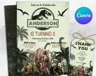 Invitation d'anniversaire imprimable de dinosaure, invitation d'anniversaire de Dino, invitation de parc, invitation de monde, invitation de partie de T-Rex, téléchargement immédiat