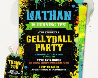 Gellyball Birthday Party Invitation, Gelly Ball Birthday Party, Paintball Party Invitation, Printable, Editable Canva Template