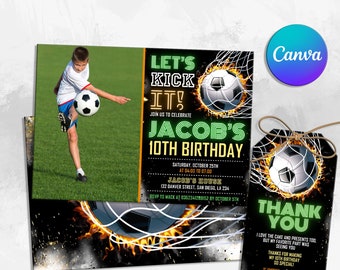 Editable Soccer Birthday Invitation Template, Printable Birthday Party Invitations, Digital Kids Party Invite