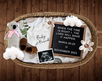 Digital Pregnancy Announcement, Pregnancy Reveal, Social Media, Gender Neutral, Letter Board, Facebook, Instagram, Boho, Digital Canva