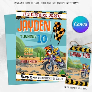 Dirt Bie Birthday Party Invitation, Motocross Birthday Invitation, Kid Race Party, Dirt Bike Party Invite, Printable, Editable in Canva
