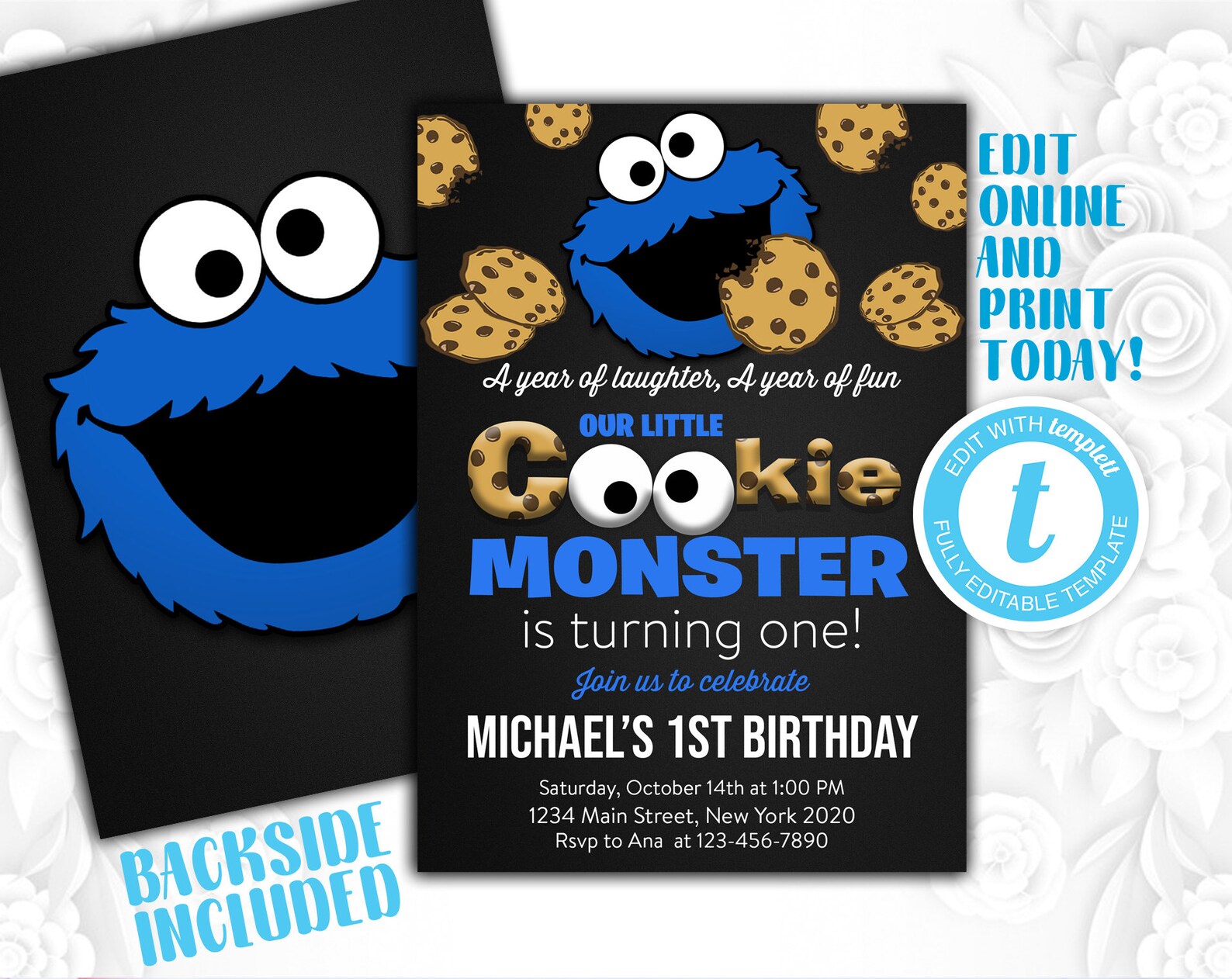Cookie Monster Invitation Cookie Monster Birthday Cookie Etsy
