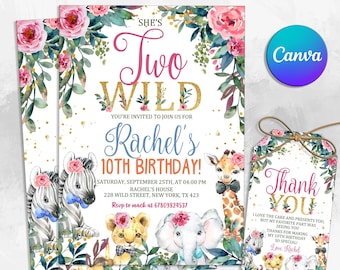 Editable Safari Birthday Invitation, Two Wild Invitation, Jungle Animals Invitation, 2nd Birthday Invitation, Any Age Invitation