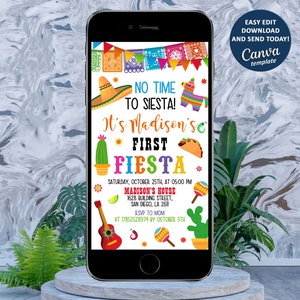 Invito Fiesta, tema Fiesta messicana, invito compleanno Fiesta, festa Fiesta per bambini, modificabile in Canva