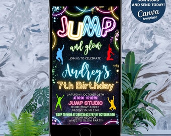 Invitación electrónica de salto y brillo, invitación de cumpleaños de salto, invitación de cumpleaños de fiesta de brillo, invitación de brillo, invitación a fiesta de la casa de rebote