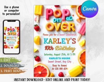 Editable Popsicle Birthday Invitation: Ice Cream Summer Party (Printable Template, Instant Download)