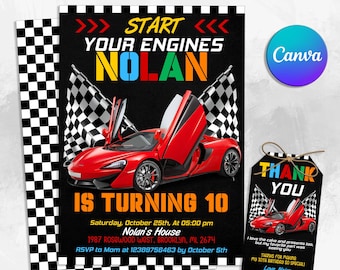 Race Car Birthday Invitation, Sport Race Car Invite, Racing Invitation, Car Birthday Party Invite, Any Age Birthday Card, Editable
