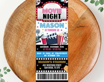 Movie Ticket Birthday Invitation, Movie Party Birthday Invitation, Movie Night Invitation, Any Age Birthday Invite, Editable Printable