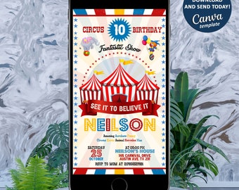 Editable Carnival Birthday Invitation, Circus Birthday Invitation, Circus Birthday Evite, Carnival Circus Party, Instant Download