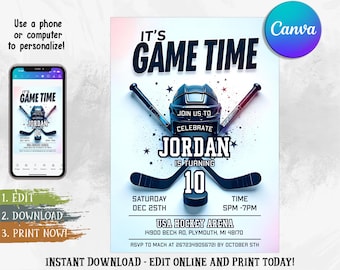 Ice Hockey Birthday Invitation | Editable Hockey Party Invite | Sports Game Theme Digital Download | Boy Birthday Printable