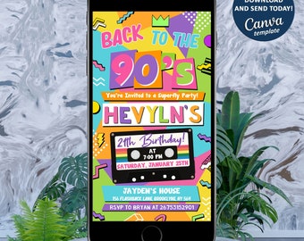 Invitación de cumpleaños digital de los 90, invitación electrónica electrónica de los 90, invitación en vídeo de cumpleaños, invitación temática de regreso a los 90, invitación retro de los 90