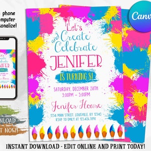 Editable Art Invitation, Art Birthday Party Invitation, Painting Party Invitation, Paint Birthday Invite, Digital File, Instant Download