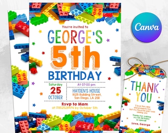 Invitación editable a fiesta de cumpleaños, invitación digital, invitación de cumpleaños, descarga instantánea, editable con Canva