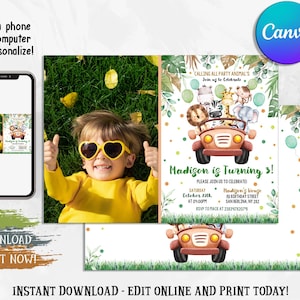 EDITABLE Safari Birthday Invitation, Jungle animals Invitations, Jungle Party Invitation, Digital File, Instant Download
