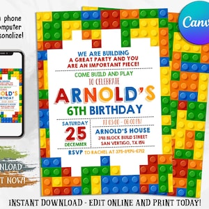 Editable Birthday Party Invitation, Digital Invitation,  Birthday Invite, Instant Download, Editable with Canva