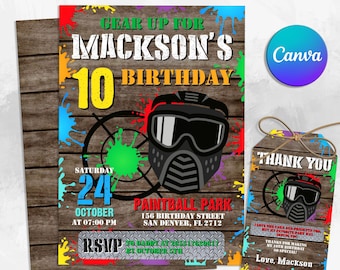 Invito di compleanno di Paintball, Invito di Paintball, Invito modificabile di Paintball, Invito di Paintball, Festa di Paintball