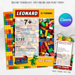 Digital Colorful Birthday Invitation with, Digital Invitation,  Birthday Invite, Birthday Thank You Card, Instant Download, Editable Canva