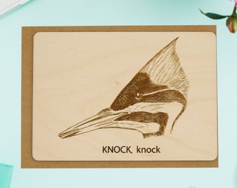 Personalized Pileated Woodpecker Knock Knock Card | Custom Message | Personalized Gift | Birthday | Anniversary | Retirement | Wedding