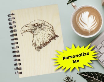 Bald Eagle Wooden Notebook: Personalized Journal, Sketchbook