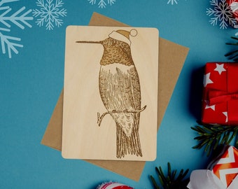 Personalized Hummingbird Card, Holiday Card, Bird With Santa Hat, Christmas Card, Postcard, Greeting Card, Stocking Stuffer, Hummingbird