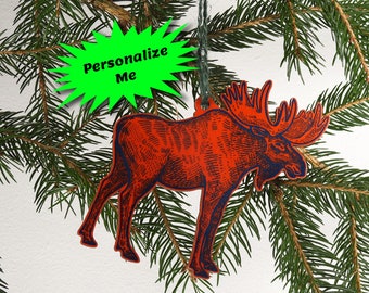 Red Moose Christmas Ornament, Moose Christmas Decoration, Moose Ornament, Engraved Moose Ornament, Keepsake Personalized Gift