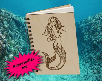 Mermaid Notebook Journal, Guest Book, Blank Recipe Book, Art Sketchbook, Travel Journal,  Mermaid, Personalized Notebook, Personalized Gift