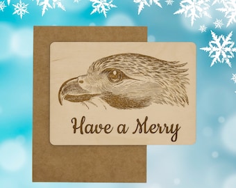 Personalized Hawk Have a Merry Card, Personalized Gift, Have a Merry Card, Christmas Card, Engraved Card, Postcard, Hawk Greeting Card