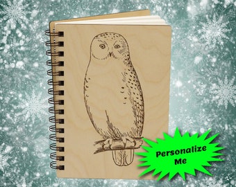 Snowy Owl Notebook Journal, AirbnbGuest Book, Blank Recipe Book, Sketchbook, Travel Journal, Owl, Wood Journal, Personalized Gift