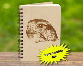 Peregrine Falcon Wooden Notebook, Engraved Bird Journal, Personalized Gift
