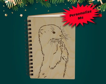 Otter Wood Notebook Journal, Airbnb Guest Book, Blank Recipe Book, Sketchbook, Travel Journal, Personalized Notebook, Personalized Gift