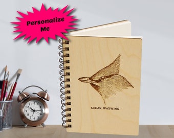 Cedar Waxwing Wooden Notebook: Personalized Birdwatcher Gift