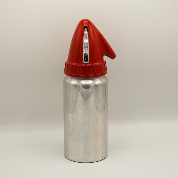 Vintage Mid-Century Modern Eames Era Atomic Red Metal Seltzer Bottle by Sparklet, 12” Vintage Soda Siphon Bar Decor, Vintage Barware