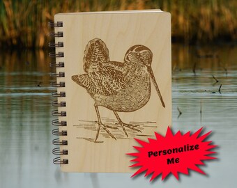 Woodcock Engraved Wood Journal: Personalized Birdwatcher Notebook