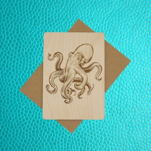 Personalized Octopus Wood Card, Personalized Gift, Birthday Card, Postcard,  Just Because, Greeting Card, Custom Message, Holiday Card