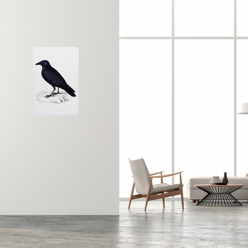 Crow Vintage Art Metal Decorative Sign, Metal Wall Decor, Metal Poster, Housewarming, Game Room, Room Decor, Wednesday Addams Art image 5