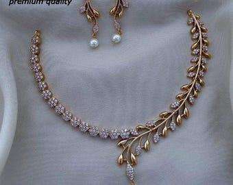 Necklace Set Bollywood Indian Bridal Party AD CZ Jewellery Set Gold Plated Jewelry Set Wedding Women Jewelry ,Fashion Jewelry, Vis-304